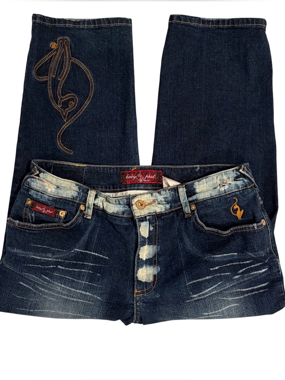 Baby Phat Low Rise Distressed Straight Leg Jeans Womens Size 11